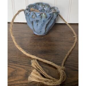 Blue Pinch Pot Hanging Art Pottery Pot 3.5” X 4.5”